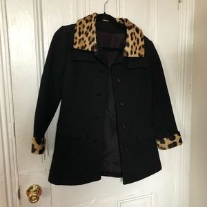 Leopard fur collar black peacoat (small)